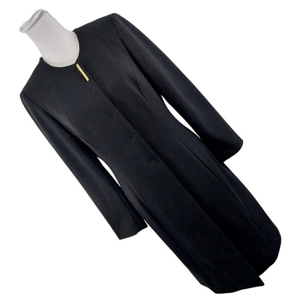 SHARAGANO NOIR! RICH BLACK UKTRA LONG, GOLD FRONT FOCAL POINT JACKET! SZ 10 - Picture 14 of 14